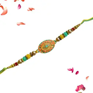 CraftEarth - Crafting Your Curiosity Divine Om Rakhi with Antique Finish & Beaded Elegance – RK-178