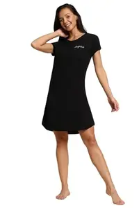 Van Heusen Women's Relaxed Fit T-Shirt (ILTSLWPLSFL55410_Self Love Black