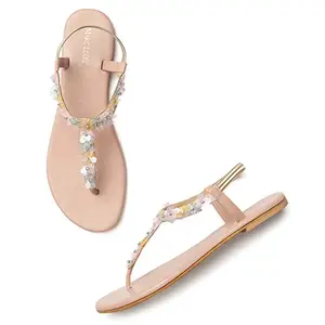 Marc Loire Women's Floral Embellished Pair of Fashion Flat Sandals (Multi, numeric_6)