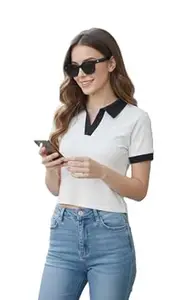 TQH Women's Collared Neck Half Sleeve Slim Fit Casual Tee Top