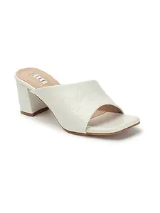 ELLE Women's EL-AR-W-118 Fashionable and Stylish Block Heels Slide Sandal White 6 Kids UK