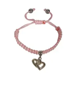 PRODUCTMINE® BABY PINK Two Hearts Passionate Love Charm bracelet Adjustable Macrame Love Bracelet Handmade bracelet For Girls, Men, Boys And Women