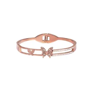 BR-121 Fashion Rose Gold and White Stone Charming Shaped Bracelet wiht Buttorfly Front for Women Valentine Gift for Girls