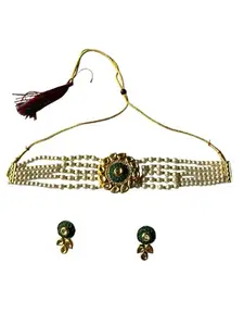 Deviser Dazzling Pearl Choker Necklace Set - Traditional Jewelry for Women/Girls, Elegant Pearl Ensemble for Special Occasions (DIV_00613)