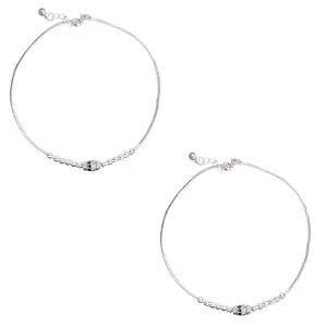 TARAASH 925 Sterling Silver CZ Cylindrical Beaded Anklet for Women