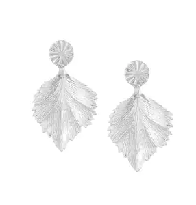 Ruvee Autumn Leaves Hand Made Rustic Metal Alloy Metallic Plated Earrings For Your Valentine for Women & Girls (Silver)