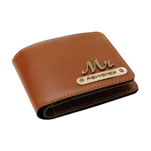 NAVYA ROYAL ART Customised Men Leather Wallet - Name/Mr Leather Wallet for Mens - Logo Printed on Wallet - Tan
