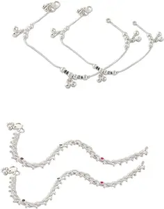 Heer Collection Traditional Trendy Jewellery All Occassions Anklets Payal Pair for Women/Girls Alloy Anklet (Pack of 4)(Combo Payal-110&111-(1PairEach))