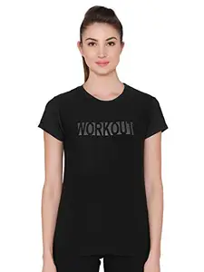 Clovia Women's Gym/Sports Text Print Activewear T-Shirt (AT0112P13_Black_M)