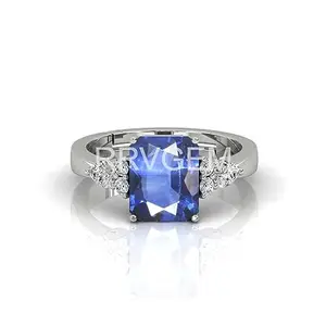 RRVGEM Origianal certified Natural BLUE SAPPHIRE RING 9.25 Ratti / 9.00 Carat Silver Plated Handcrafted Finger Ring With Beautifull Stone Men & Women Jewellery Collectible LAB - CERTIFIED