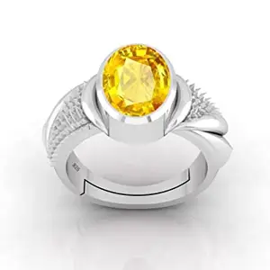 AKSHITA GEMS 15.00 Carat Natural Certified Yellow Sapphire Pukhraj Astrological Gemstone Pure Sterling Silver 92.5 with Stemp Adjustable Ring for Men and Women