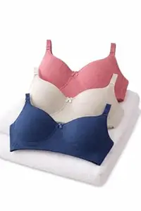 Imsa Moda Women's Cotton Lightly Padded Non-Wired Full Coverage Everyday Bra (Pack of 3) | Comfortable Multicolor Bra