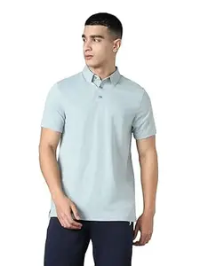 TECHNOSPORT Men Solid Casual Fit Athletic Polo T Shirt COTFLEX Memory Stretch Polyester Polo Tshirt for Men Office Casual Smart Travel Golf Weekend Wear