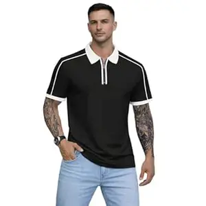 Twin Togs Men's Zip Collar Polo T-Shirt | Premium Cotton Blend | Slim Fit Casual Wear | Half Sleeve Solid Polo Tee