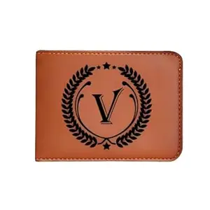 NAVYA ROYAL ART Men's Leather Wallet - Alphabet Name Leather Wallet for Mens - V Letter Printed on Wallet - Brown