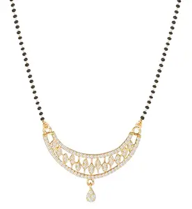 MEENAZ American Diamond Mangalsutra for women stylish 1gm gold mangal sutra short AD CZ Pendant Necklace design jewellery for women nallapusalu chains one gram 18 inch black beads chain golden -177