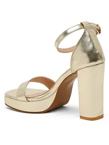 Bruno Manetti Women's Gold Slipon Back Strap Square Toe Comfort Heel Sandals