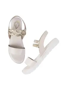 Shoetopia Smart Casual Cream Flat Sandals For Girls