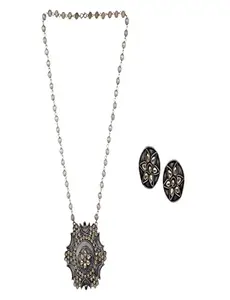 CARDINAL Oxidized Dual Silver & Gold Long Necklace Set