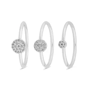 Accessorize London Women's Silver-plated Cubic Zirconia Rings Silver Pack of Three (Large)