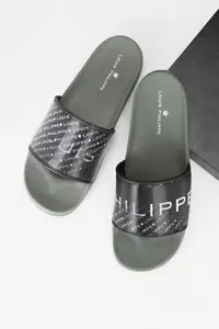 Louis Philippe Men Grey Print Flip Flops