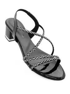 V-WALK Women's Crossy-Strap Anti-Skid Embellished Heel Sandals | Decorated Design | Party, Ethnic, Festive Occasions, Shopping, Outdoor Women Heels | Heel Height: 2.5 Inches | Black