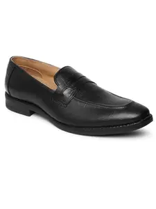 TEAKWOOD LEATHERS Teakwood Men Texture Genuine Leather Black Loafers_Size 41