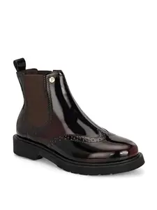EL PASO Women Wine Faux Leather Casual Chelsea Boots-5