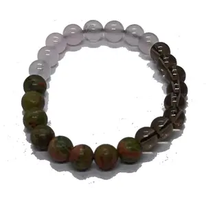 Smoky Quartz Unakite Rose Quartz 8 mm Faceted Bracelet hand 8 mm size approx. By Reiki Healing Crystal