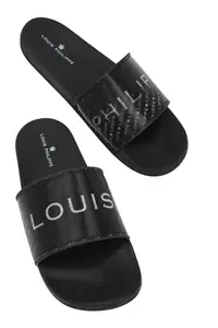 Louis Philippe Men Black Graphic Print Flip Flops