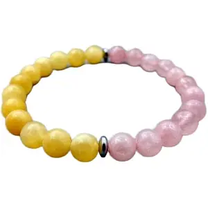 LKBEADS Rose Quartz & Calcite Bracelet, Beaded Bracelet for Healing And Balance, Natural Gemstone Jewelry, Chakra Energy Accessory|8mm Round|Smooth|Yellow & Pink|SRC_LI_000736