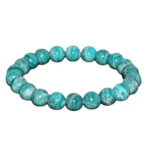 RRJEWELZ Natural Amazonite 8mm Round Shape Smooth Cut Beads 7 Inch Stretchable Bracelet For Men & Women. Unisex Bracelet For Healing, Meditation, Prosperity, Gift & Luck|STBR_RR_09814_7.0