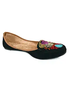 DESI COLOUR Authentic Womens Mojri,Punjabi Jutti-Embroidered & Handcrafted,Black,DC4290 Ballet Flat (DC4290A)