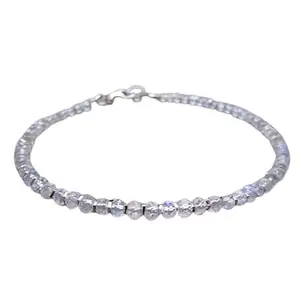 RRJEWELZ Rainbow Moonstone Rondelle Beaded Bracelet – Faceted 3mm White Stones with Silver Lock – 7 Inch Adjustable link Bracelet for Men & Women|LCBR_RR_05694