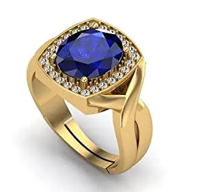 AKSHITA GEMS 14.00 Ratti Lab - Certified Unheated Untreatet AAA+ Quality Natural Blue Sapphire Neelam Gold Adjustable Gemstone Ring for Women's and Men's