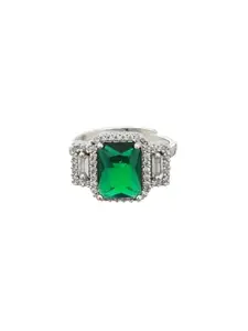 SARAF RS JEWELLERY White Rhodium Green AD Embellished minimal Engagement Ring