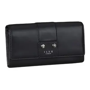Ilex London 11684 Black Women’s Wallet RFID Protection Long Purse Flap Over Quilted