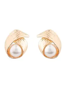 E2O Contemporary Golden Peral Embellished Stud Earring For Women’S