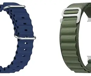 ACM Pack of 2 Watch Strap Slide 42mm 44mm 45mm 46mm 49mm Silicone & Nylon Belt compatible with Crossbeats Ignite S2 Smartwatch Classic with Sports Hook Band (Dark Blue/Green)