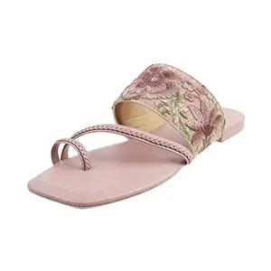 Mochi Women Purple Floral Embroidered Toe Ring Casual Fashion Slippers UK/3 EU/36 (32-1746)