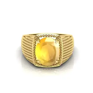 RRVGEM Certified Unheated Untreatet 13.25 Carat Yellow Sapphire ring gold Plated Ring Adjustable Ring Size 16-22 for Men and Women