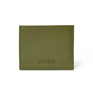 ASSESS Genuine Leather Card Holder for Unisex RFID Protected Credit Debit Card Holder Slim Business Wallet for Men and Women with Gift Box Colour - Olive Green