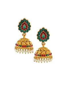 ANURADHA PLUS® Multi Colour South Matte Tone Styled with Pearls Beads Traditional Earrings for Women/Girls