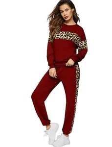 Andaria Fashion Hub Tracksuit Tiger Printed Top & Pants Full Sleeve Outfit Set for Girls Women's Yoga Track Suit Active Wear For Women's and Girl's (Maroon) (XXL)