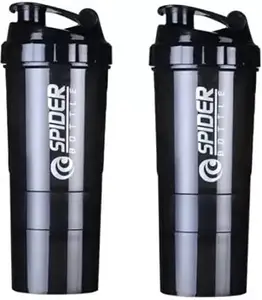 Brand D Sports Combo of Shaker and Sipper Spider Gym Shaker/Protein Shaker/Shaker Bottle/Bottle for Gym/Shaker for Body Builders/Gym Accessories/Shaker (Black) 500ML (Pack of 2)