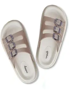 Longwalk Premium Women’s Sandals, Stylish Fashion Slipper with Buckle Strap, Casual Beige