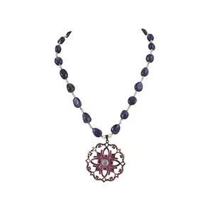 Generic APOORVA arj JEWELS Amethyst in Purple, Shiny Pearls, Labradorite and Cream Moonstone with a Statement Pendant Necklace for Women