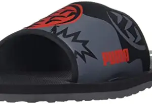 Puma Men's Stellar Slide V3 IDP Black-Dark Shadow-High Risk Red Sandal-9 Kids UK (38532201)