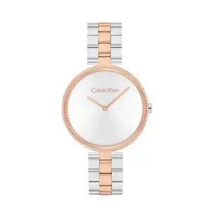 Calvin Klein Gleam Qtz Basic Slim Silver White Round Dial Women's Watch|Two Tone Stainless Steel Material|Silver Color Band - 25100040