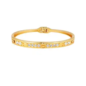 Crystal Studded Bangle Bracelet with Decorative Design